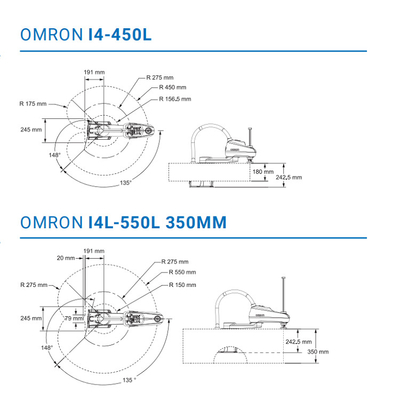 OMRON I4-450L หุ่นยนต์ 4 แกน Scara Robot หุ่นยนต์ความเร็วสูงสำหรับอุตสาหกรรม 3C