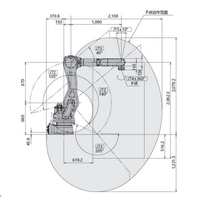 หุ่นยนต์คาวาซากิ RD080N Cnc 6 แกนแขนกลสำหรับวางบนพาเลทด้วยน้ำหนักบรรทุก 80KG