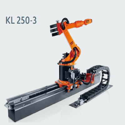 KUKA KR600 R2830 หุ่นยนต์เชื่อมอุตสาหกรรม 6 แกน / หุ่นยนต์จัดเรียงพาเลท KL4000 Track Rail