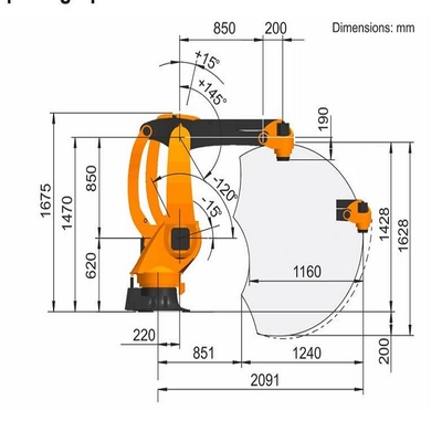 KR 40 PA 4 แกนวางพาเลท Kuka Robot Arm น้ำหนักบรรทุก 40KG พร้อม GBS Robot Rail