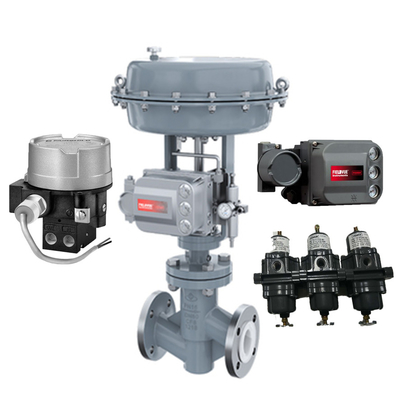 วาล์วควบคุมไฟฟ้าพร้อม Fisher DVC6200 Valve Positioner และ Fairchild Explosion Proof Transducer TXI7800 Volume Boos
