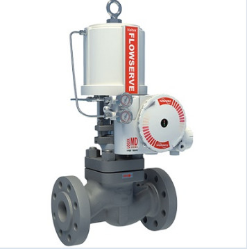 วาล์วควบคุมลมสีขาวและสีแดงพร้อม Flowserve Positioner UAS Logix 3200 MD