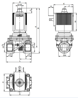 ทนแรงดันสูง 3/2 การทํางาน Burkert วาล์ว Solenoid ทองแดง 6014 สําหรับการใช้งานปนูเมติก