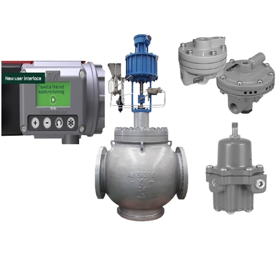 จีน ABM Valve Masoneilan SVI3 Positioner BR400 Booster และ Fisher 67CFR Regulator พร้อมตัวกรองสำหรับวาล์วควบคุมการไหล
