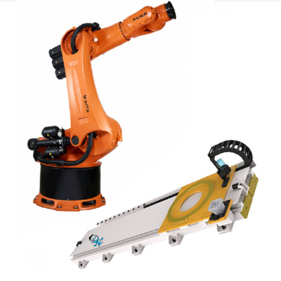 KUKA KR 240 R3330 หุ่นยนต์ปาเลเลติซิ่ง พร้อม CNGBS สายทางนํารถไฟฟ้าเป็นเครื่องจักรอัตโนมัติ