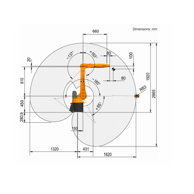 Kuka Industrial Robotic 6 Axis KR 8 R1620 พร้อม CNGBS Robot Guide Rail สําหรับการจัดการอัตโนมัติ