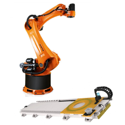 KUKA อุตสาหกรรมหุ่นยนต์แขน KR 470-2 PA หุ่นยนต์ palletizing กับ CNGBS guide rail สําหรับโรงงานเป็นเครื่อง pallet