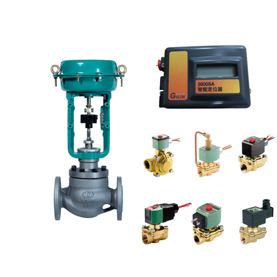 วาล์วควบคุมด้วย Fisher 3800 เป็นเครื่องตั้งตําแหน่ง และ ASCO Series 210 Solenoid Valves