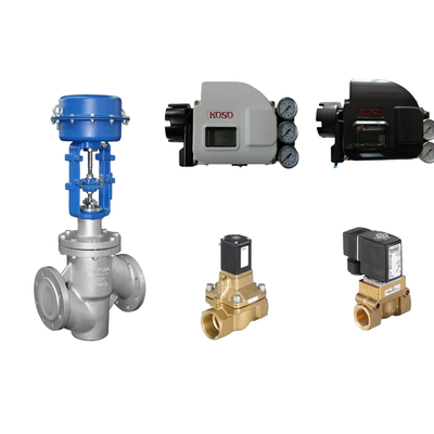 วาล์วควบคุมปนูเมติกที่มี Koso KGP5000 Smart Valve Positioner และ Burkert 5404 Solenoid Valve