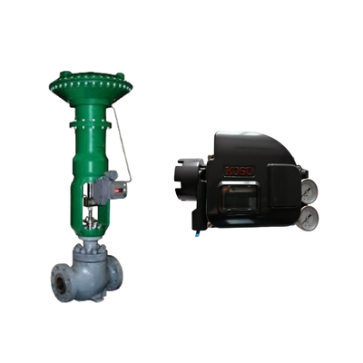 วาล์วควบคุมปนูเมติกที่มี Koso KGP5000 Smart Valve Positioner และ Burkert 5404 Solenoid Valve