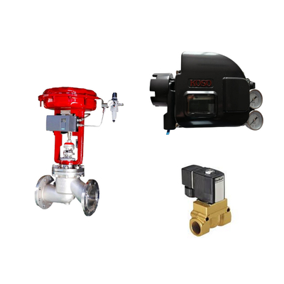 วาล์วควบคุมปนูเมติกที่มี Koso KGP5000 Smart Valve Positioner และ Burkert 5404 Solenoid Valve