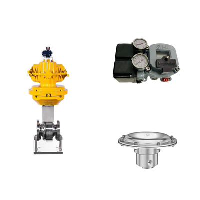 วาล์วควบคุมอากาศด้วย Masoneilan SVI2-21123121 Positioner และ Tescom 44-4600 วาล์วควบคุมความดัน