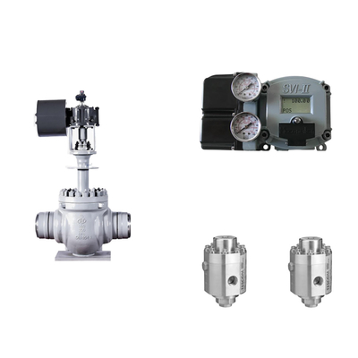 วาล์วควบคุมปนูเมติก ด้วย Masoneilan SVI2-21113121 Positioner และ Tescom 26-1100 วัลล์วควบคุมความดัน