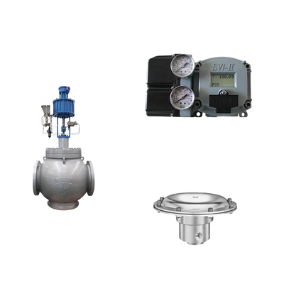 วาล์วควบคุมอากาศด้วย Masoneilan SVI2-21123111 Positioner และ Tescom 44-4600 วาล์วควบคุมความดัน