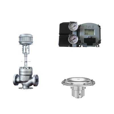 วาล์วควบคุมอากาศด้วย Masoneilan SVI2-21123111 Positioner และ Tescom 44-4600 วาล์วควบคุมความดัน