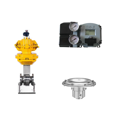 วาล์วควบคุมอากาศด้วย Masoneilan SVI2-21123111 Positioner และ Tescom 44-4600 วาล์วควบคุมความดัน