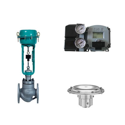 วาล์วควบคุมอากาศด้วย Masoneilan SVI2-21123111 Positioner และ Tescom 44-4600 วาล์วควบคุมความดัน