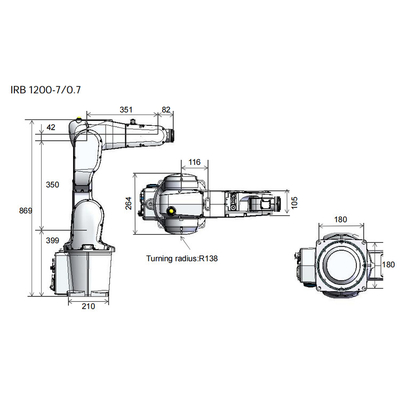 โรบอต ABB IRB1200 โรบอตอุตสาหกรรมอัตโนมัติ พร้อมภาระ 7 กิโลกรัมของ 6 แกน