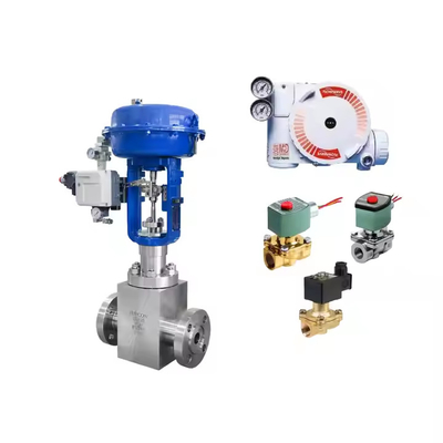 วาล์วควบคุมความดันสูงที่มี Flowserve Logix 3200MD Digital HART Positioner และ EMERSON ASCO210 2 Way Solenoid Valve