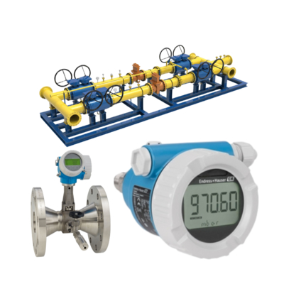 กล่องคลื่นก๊าซธรรมชาติ พร้อมเครื่องวัดระบายของ Endress+Hauser Proline Prowirl R 200 และเครื่องส่งแรงดัน Deltabar PMC51B