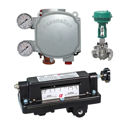 Rotork Fairchild Type 21 pneumatic relay and Masoneilan SVI1000 series pneumatic positioner, SVI1000/G, 4-20mA/HART communication digital valve positioner.
