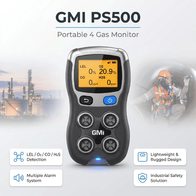 GMI PS200 PS500 เครื่องตรวจจับก๊าซพกพา H2S CO O2 เครื่องตรวจจับก๊าซที่เผาไหม้ เครื่องตรวจจับก๊าซความปลอดภัยอุตสาหกรรม