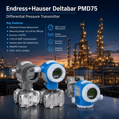 Endress Hauser Deltabar PMD75 4-20 mA HART เครื่องตรวจจับความดันความแตกต่างแบบสมาร์ท เครื่องส่งความดันความแตกต่าง