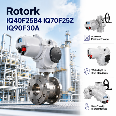 Rotork IQ40F25B4 IQ70F25Z IQ90F30A แอคทูเอเตอร์ไฟฟ้าอัจฉริยะแบบหลายรอบ IP68 สำหรับวาล์วอุตสาหกรรม