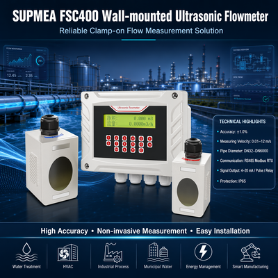 เครื่องวัดอัตราการไหลอัลตราโซนิกแบบหนีบติดผนัง Supmea FSC400 แบบ Transit Time สำหรับวัดการไหลของของเหลวดิจิทัล