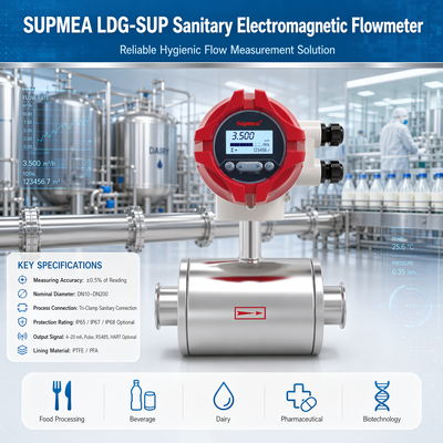 เครื่องวัดอัตราการไหลแบบแม่เหล็กไฟฟ้า Supmea LDG-SUP LDG-SUP-A100 สำหรับอุตสาหกรรมยา เครื่องวัดอัตราการไหลของของเหลวนำไฟฟ้า