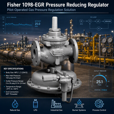 วาล์วควบคุมแรงดันแบบควบคุมด้วยแรงดันนำร่อง Fi-sher 1098-EGR สำหรับก๊าซธรรมชาติ