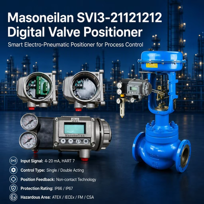 มาโซนีแลน SVI3-21121212 การวินิจฉัยขั้นสูง IP66 แอคชั่นเดี่ยว จอ LCD 4-20 mA HART 7 ตัวกำหนดตำแหน่งวาล์ว