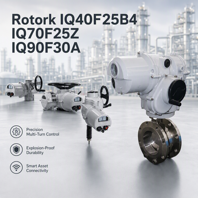 Rotork IQ40F25B4 IQ70F25Z IQ90F30A แอคทูเอเตอร์ไฟฟ้าแบบหมุน 90 องศา 1000-2000Nm IP68 สำหรับระบบควบคุมอุตสาหกรรมวาล์วปีกผีเสื้อ