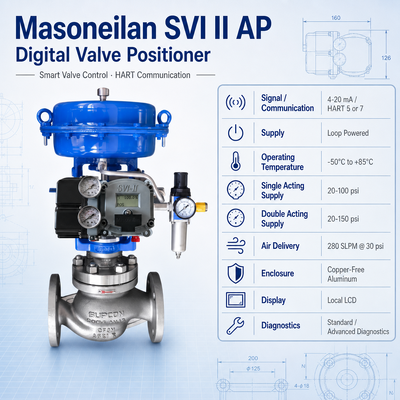 สต็อค Masoneilan ระบบตั้งตําแหน่งวาล์วควบคุม SVI2 HART SVI II AP ระบบตั้งตําแหน่งวาล์วดิจิตอลความสามารถสูง