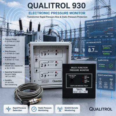 อุปกรณ์ตรวจสอบแรงดันหม้อแปลง Qualitrol 930, เซ็นเซอร์แรงดันหลายตัว, เครื่องวัดแรงดัน, สัญญาณเตือนแรงดัน, เครื่องตัดวงจร