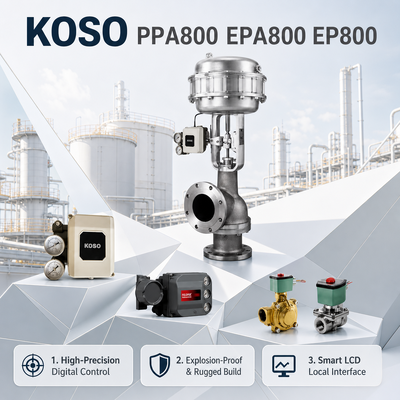 KOSO OEM ตัวปรับตำแหน่งวาล์วไฟฟ้าโซลินอยด์อัจฉริยะ PPA800 EPA800 EP800 4 20mA IP66 น้ำมัน ก๊าซ แบบทำงานเดี่ยว/คู่
