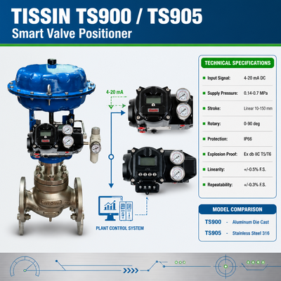 Tissin TS900 TS905 Smart Valve Positioner เครื่องควบคุมวาล์วดิจิตอล 4-20mA DC Input Signal