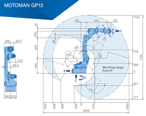 6 แกน Yaskawa GP12 1.5KVA แขนหุ่นยนต์เลือกและวาง