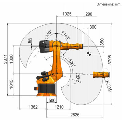 KR 600 R2830 น้ำหนักบรรทุก 729 กก. ถึง 2826 มม. 6 แกนหุ่นยนต์พาเลท