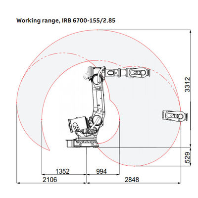 IRB6700 ที่มีประสิทธิภาพและยืดหยุ่นพร้อมแขนหุ่นยนต์น้ำหนักบรรทุก 155KG สำหรับเครื่องเลือกและวาง