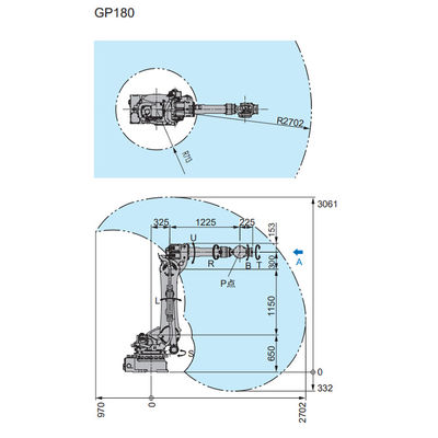 แขนหุ่นยนต์ 6 แกนของ Motoman GP180 พร้อมหุ่นยนต์อุตสาหกรรมขนาด 2702 มม. เป็นเครื่องเลือกและวาง