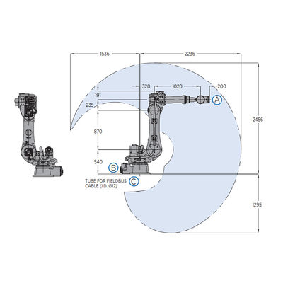 6 Aixs แขนหุ่นยนต์ CNC ของ Motoman GP110 พร้อมน้ำหนักบรรทุก 110KG สำหรับอุปกรณ์ขนถ่ายวัสดุ