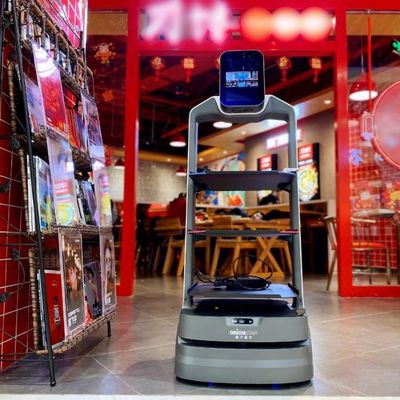 บริกรหุ่นยนต์ส่งอาหารพร้อมหุ่นยนต์บริการปัญญาประดิษฐ์ AI