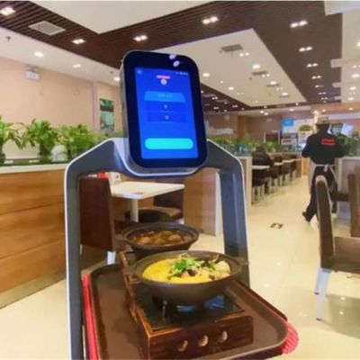 หุ่นยนต์บริการประเทศจีนพร้อมระบบนำทางอัตโนมัติสำหรับส่งอาหาร AI Robot