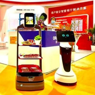 หุ่นยนต์บริการประเทศจีนพร้อมระบบนำทางอัตโนมัติสำหรับส่งอาหาร AI Robot
