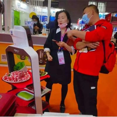 หุ่นยนต์บริการประเทศจีนพร้อมระบบนำทางอัตโนมัติสำหรับส่งอาหาร AI Robot