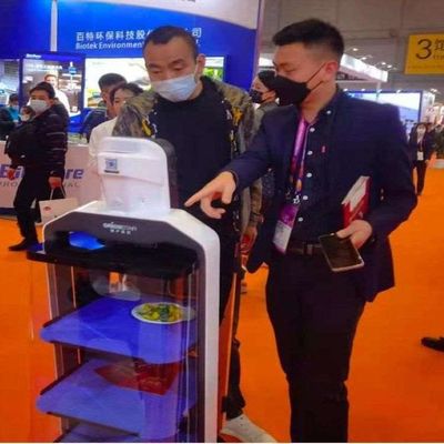 หุ่นยนต์บริการประเทศจีนพร้อมระบบนำทางอัตโนมัติสำหรับส่งอาหาร AI Robot