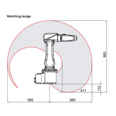 ABB IRB120 พร้อมแขนหุ่นยนต์ 6 แกนพร้อมน้ำหนักบรรทุก 3 กก. ถึง 580 มม. สำหรับหยิบและวางเป็นเครื่องประกอบ